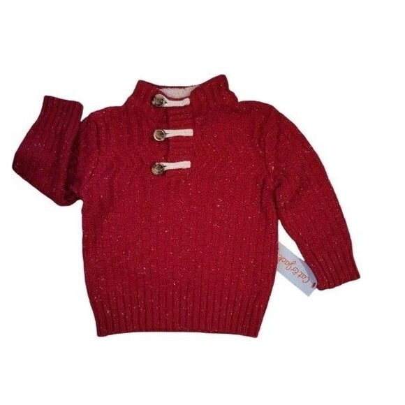 Cat & Jack Varigated Red 3 Button Mock Turtle Neck Sweater Cotton Blend 2T NWT - Picture 2 of 4